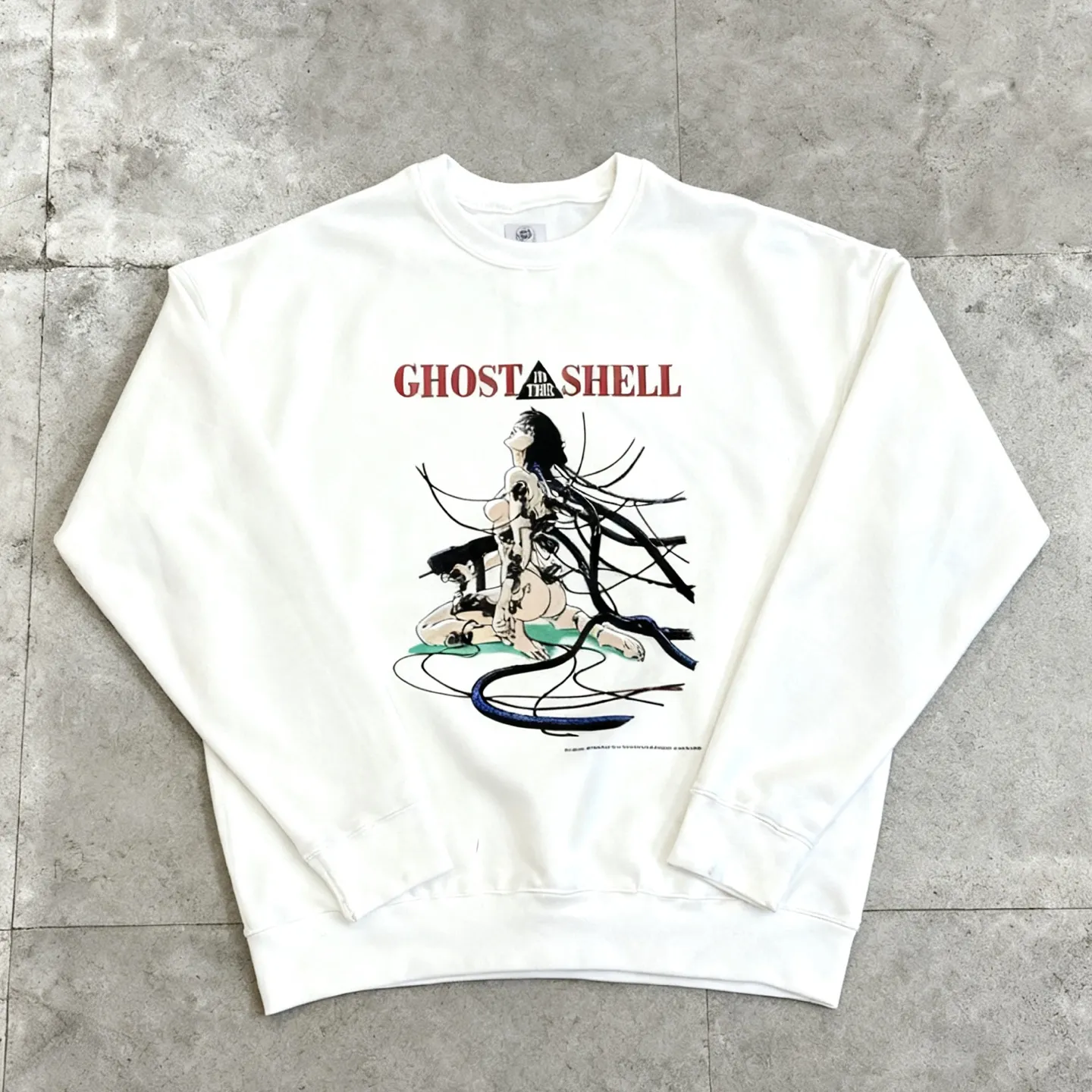 Saint Michael Ghost in the Shell anime character print retro Vintage loose velvet crew neck sweatshirt Fabric: 420g Style number: SM602 Size: S-M-L-XL Color: White Price: P190